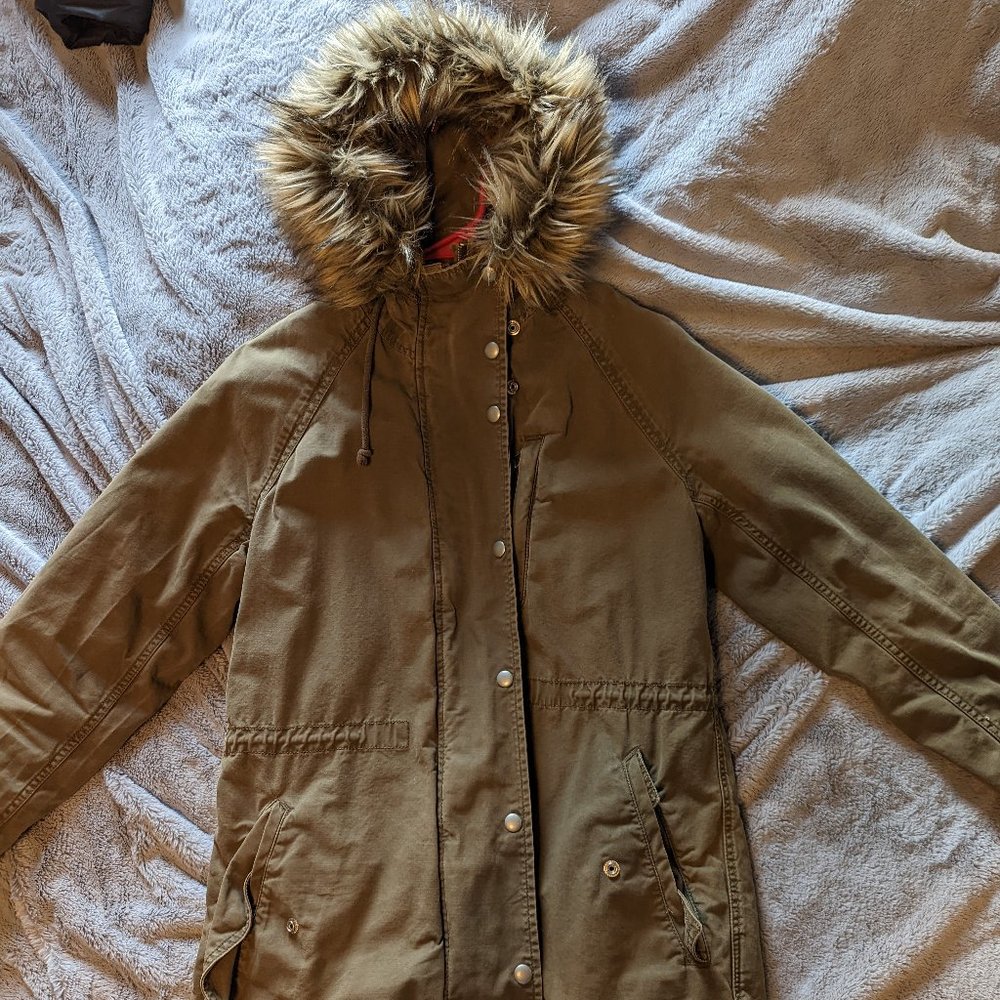 Gap army green long coat sz med
